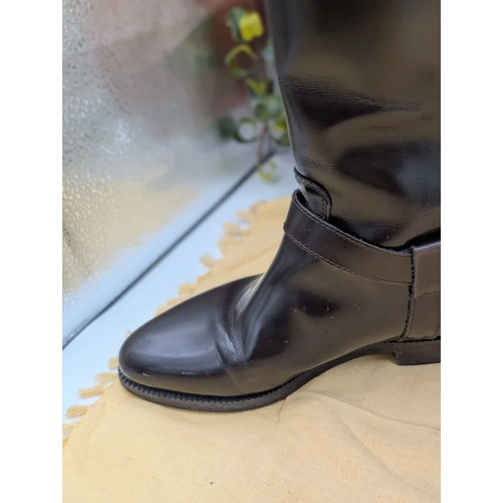 Saks Fifth Avenue Italian Leather Riding Boots Tall Knee High Black Brown Size 5